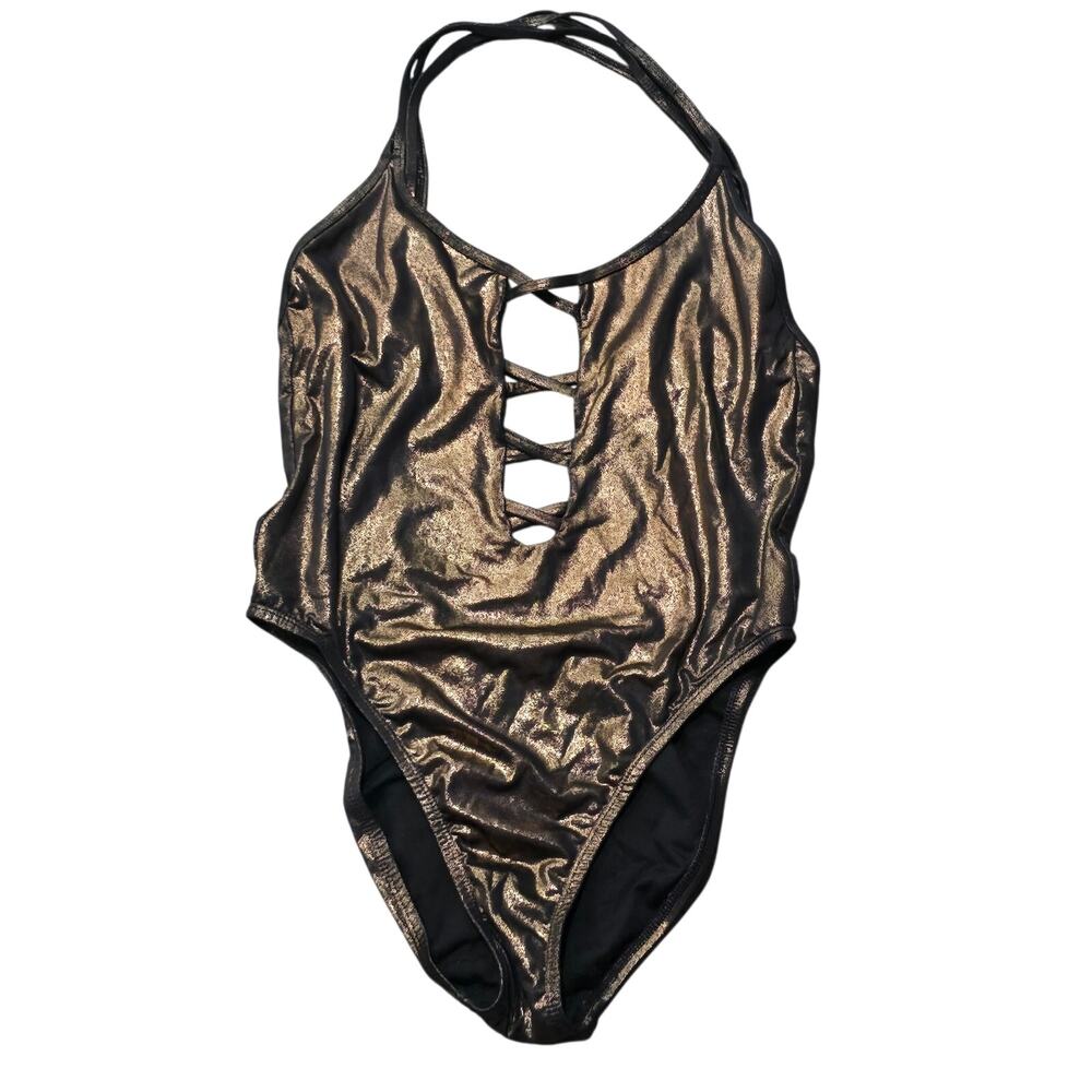 The Bikini Lab Metallic Bronze Strappy One-Piece Swimsuit